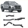 Silver ford ranger pickup with black redback extreme duty exhaust system components below it showing the back side