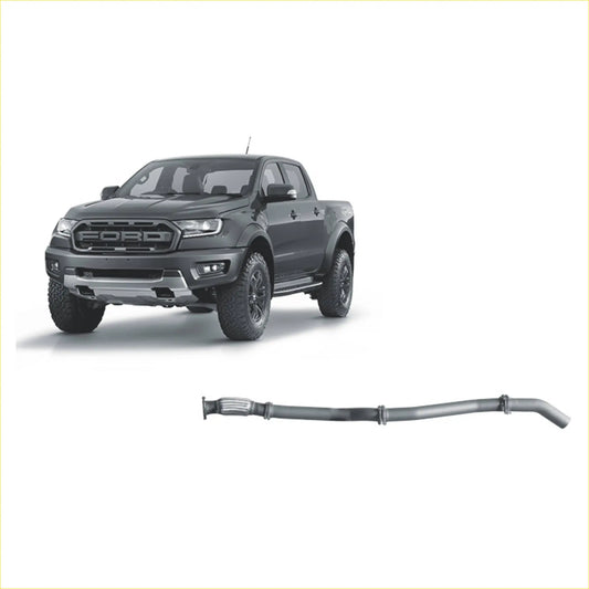 Black metallic curved exhaust pipe with flanged ends from redback extreme duty exhaust for ford raptor 2.0l bi-turbo