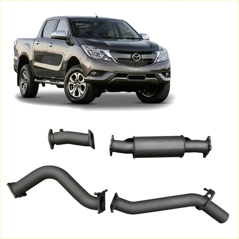 Black metallic redback extreme duty exhaust system components for mazda bt-50 pickup truck back side view