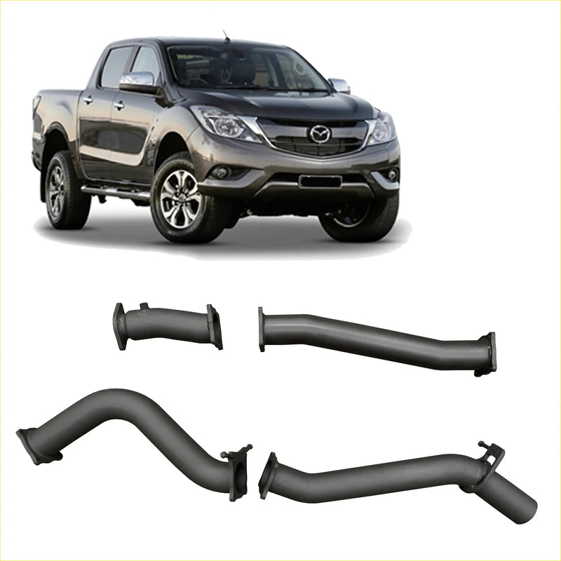 Black metal exhaust manifold components back side for redback extreme duty exhaust mazda bt-50 2016-2020
