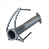 Gray metallic redback extreme duty exhaust manifold with flanged ends and support brackets for nissan patrol y62 back view