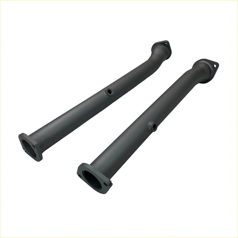 Black metal exhaust pipes with flanged ends and mounting holes for redback extreme duty exhaust nissan patrol y62 secondary cat back side