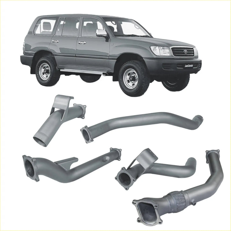 Gray metallic exhaust manifold parts showing back side for redback extreme duty exhaust toyota landcruiser 105 wagon