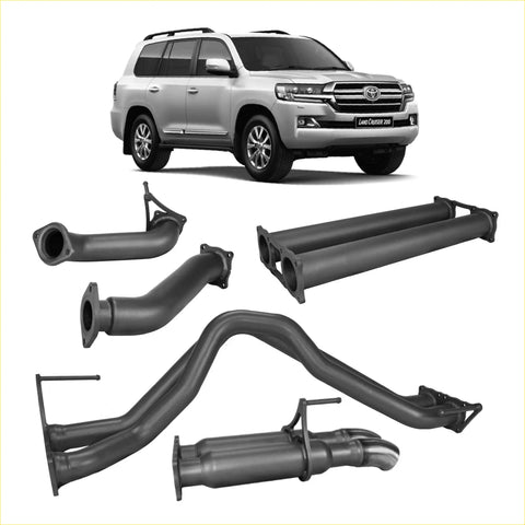 Silver toyota land cruiser 200 with redback extreme duty exhaust showing the back side of the 4.5l suv