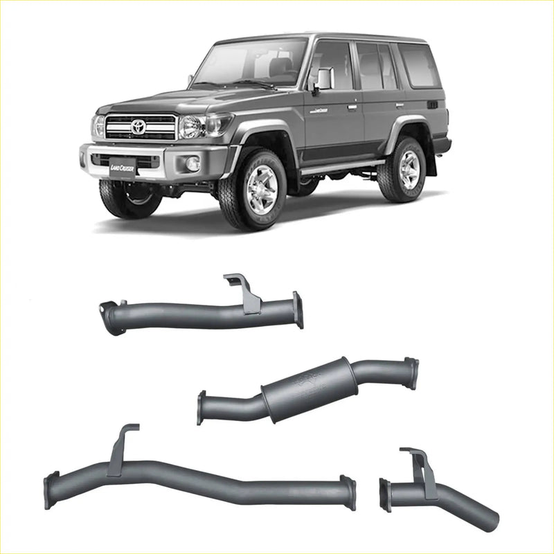 Gray metallic redback extreme duty exhaust system components for toyota landcruiser 76 series wagon back side