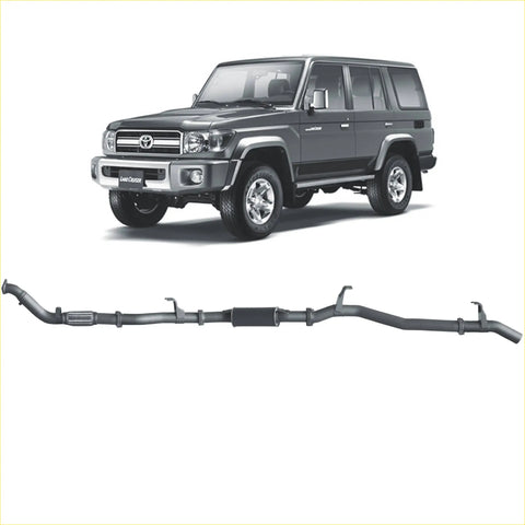 Black metallic redback extreme duty exhaust system for toyota landcruiser 76 series wagon shown from the back side
