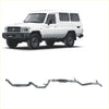 Silver metallic redback extreme duty exhaust system for toyota landcruiser 78 series 4.2l td shown from back side