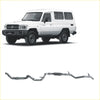 Silver metallic redback extreme duty exhaust system for toyota landcruiser 78 series 4.2L td shown from back side