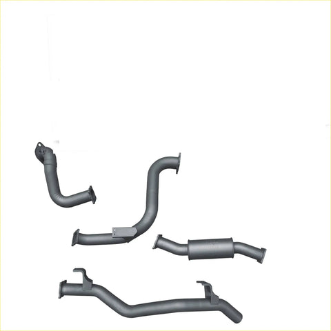 Set of gray metallic Redback extreme duty exhaust components with curved pipes for Toyota Landcruiser 78 series troop