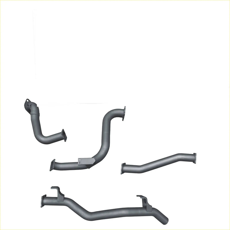 Set of four gray metallic exhaust manifolds with flanged ends for redback extreme duty exhaust on landcruiser 78 series
