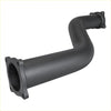 Black metal exhaust manifold with flanged ends and curved design on redback extreme duty exhaust for landcruiser 79