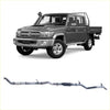 Gray metallic redback extreme duty exhaust system for toyota landcruiser 79 series double shown from back side