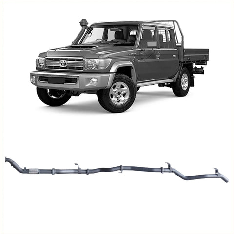 Gray metallic exhaust manifold shown from backside for redback extreme duty exhaust toyota landcruiser 79 series double