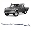 Gray metallic redback extreme duty exhaust system for toyota landcruiser 79 series double shown from back side