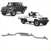 Silver metallic redback extreme duty exhaust system for toyota landcruiser 79 series pickup trucks back side view