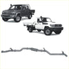 Gray metallic redback extreme duty exhaust system shown from the back for toyota landcruiser 79 series single