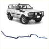 Silver metallic redback extreme duty exhaust system for toyota land cruiser 70 series shown from back side