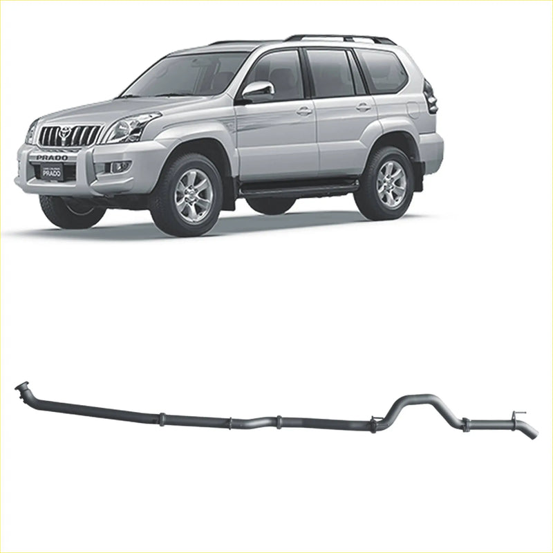Silver metallic redback extreme duty exhaust system for toyota prado 120 series 1kz-te back side view