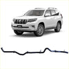 Black curved metal exhaust pipe with mounting brackets shown from back for redback extreme duty toyota prado 150 series 2.8l