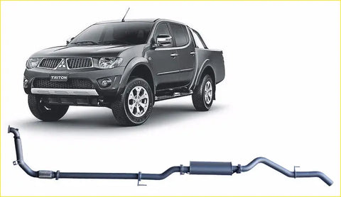 Black metallic exhaust system showing back side for redback extreme duty mitsubishi triton mn 09 2009 to 04 2015