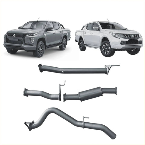 Gray metallic Redback extreme duty exhaust system components for Mitsubishi Triton MQ MR pickup trucks back side