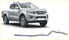 Silver metallic redback extreme duty exhaust pipe system for nissan navara np300 twin turbo shown from the back side