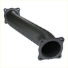 Black metal exhaust manifold with flanged ends and bolt holes for redback extreme duty nissan navara np300 2.3l twin turbo