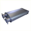 Gray metallic exhaust muffler with dual inlet and outlet pipes for redback extreme duty toyota landcruiser 200 series