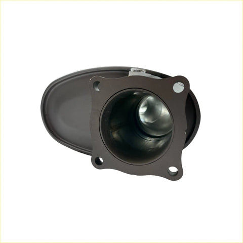 Black rubber gasket with metallic flange and four mounting holes for redback extreme duty straight piped muffler