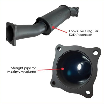 Black redback extreme duty straight piped resonator with flanged ends and offset offset design for max volume