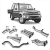 Silver metallic extreme duty twin 4 inch exhaust manifold system for toyota land cruiser 79 series pickup truck back side