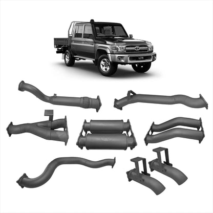 Black toyota land cruiser lc79 redback extreme duty twin 4 inch turbo back exhaust with resonator components set