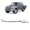 Gray metallic redback extreme duty twin exhaust system for toyota landcruiser 79 series shown from back side