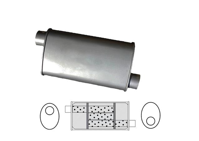 Redback Oval Muffler 14" Long 2.25" Offset Glass Packed