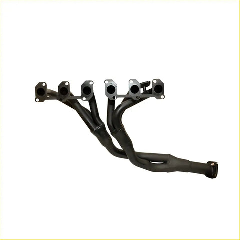 Black matte finish aftermarket exhaust manifold with flanged ends for toyota landcruiser 03 1998 to 10 2007