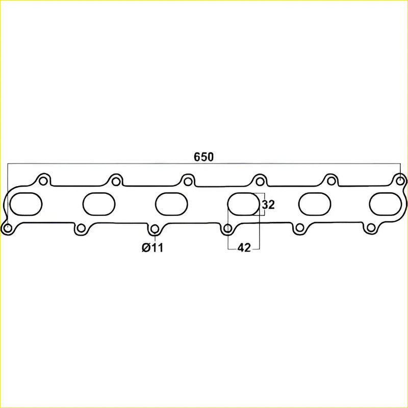 Redback header gasket in silver with precise dimensional markings for ford falcon and fairmont engines