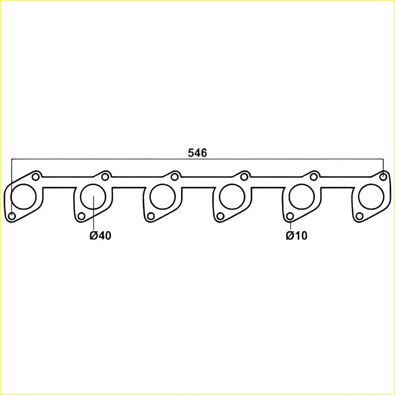 Redback header gasket intake manifold for ford falcon with 546mm length and six circular ports including ø40 and ø10