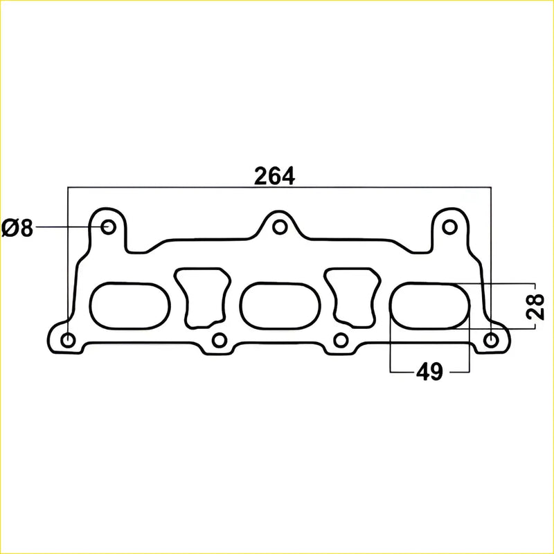 Black engine intake manifold with dimensional markings and bolt hole specs for redback header gasket holden calais