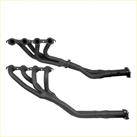 Black aftermarket Redback Headers exhaust manifolds with matte finish and reinforced welds for Holden Commodore V8