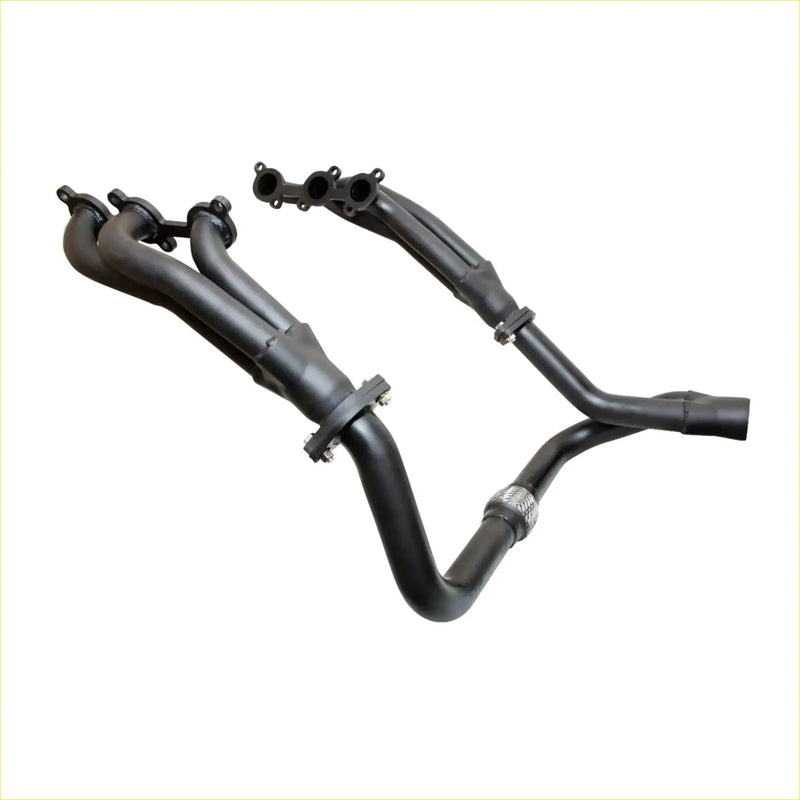 Black metal redback headers exhaust manifold with flanged connections and braided hose clamp for toyota prado 90 series