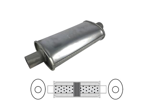 Redback Oval Muffler 14" Long 2" Centre Glass Packed Mild