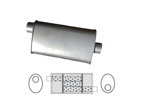 Redback Oval Muffler 14" Long 2" Offset Triflow Mild J528