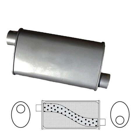 Redback Oval Muffler 16" Long 2" Offset Megaflow Mild