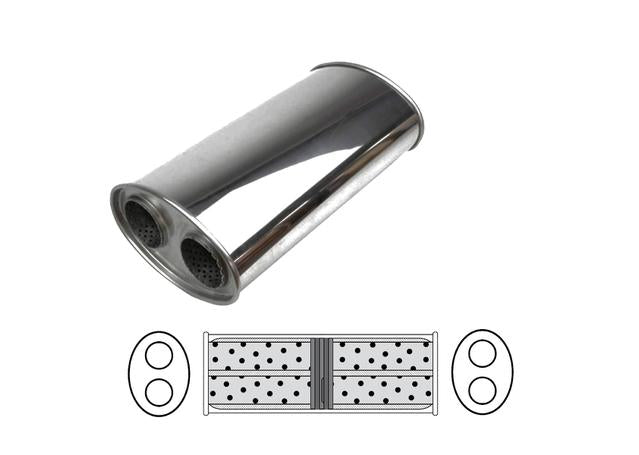 Redback Oval Muffler 16" Long 2" Dual In/Out Turboflow