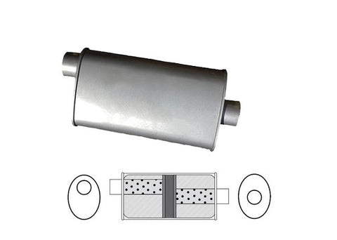 Redback Oval Muffler 14" Long 2.5" Offset/Centre Glass