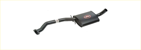Black 2.5 inch redback performance exhaust system for holden commodore vl v8 with red logo on rectangular housing