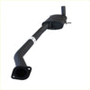 Black metal exhaust pipe with curved design and flanged end for redback performance 2.5 inch exhaust system backside