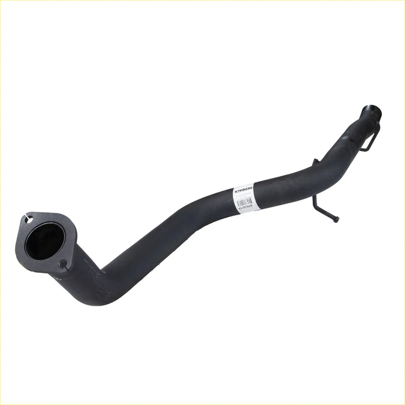 Black metal exhaust manifold with curved design and brackets shown from back for redback performance 25 rear tail pipe ford territory