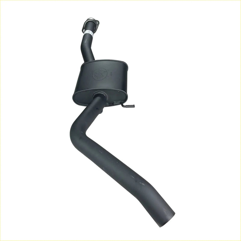 Black metal centre exhaust with cylindrical muffler and curved pipes for holden commodore by redback performance