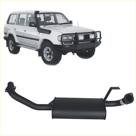 Black Redback Performance Centre muffler assembly shown from the back for Toyota Landcruiser 70 series exhaust system